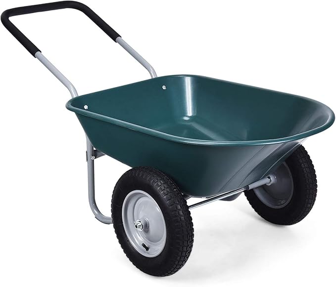 Goplus Dual Wheel Wheelbarrow, Heavy Duty Garden Cart, 330 lbs Capacity Utility Cart with Two 13 inches Pneumatic Tires for Outdoor Lawn Yard Farm Ranch