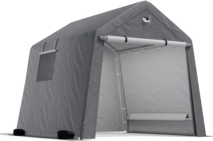 8x8 FT Outdoor Storage Shed, Portable Outdoor Storage Shelter with Roll Up Zipper Door and Vent Windows, Silver Grey