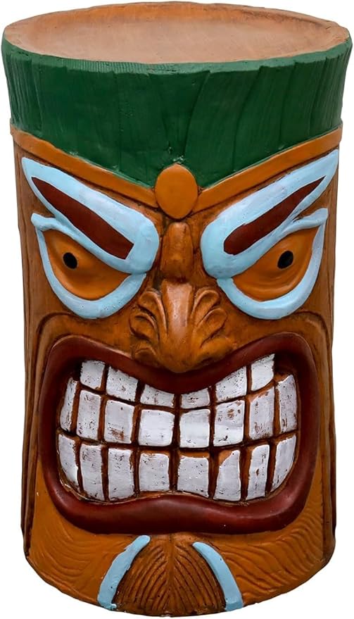 SKYFIRE Large Tiki Statue - 20”H Tiki Bar Side Tables Outdoor Decor for Garden, Patio, Backyard, Lawn and Office -Concrete The Grand Tiki Face Kanaloa Teeth Stool End Table for House Decor