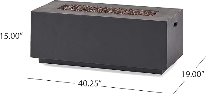 Outdoor Propane Fire Pit Table for Outside Patio, 40 Inch Concrete Fire Pit Table, Rectangle Gas Fire Pit for Garden, Pool, Backyard, 40,000 BTU, Free Lava Rocks, Dark Gray