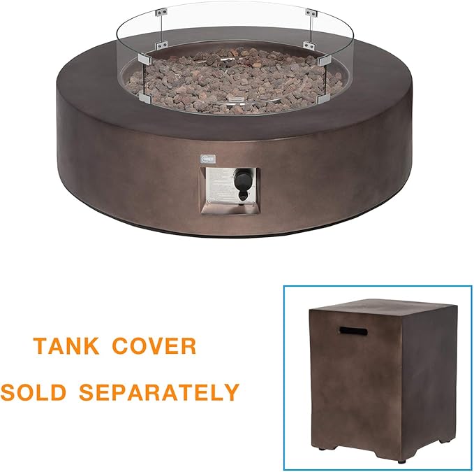 COSIEST Outdoor Propane Fire Pit Coffee Table w Bronze 42 inch Round Base Patio Heater, Certified, 50,000 BTU Stainless Steel Burner, Wind Guard, Tank Outside, Free Lava Rocks, Waterproof Cover