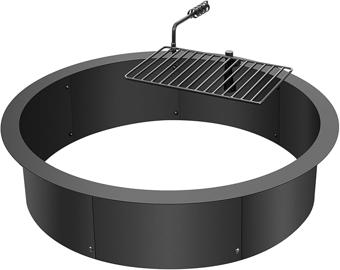 VEVOR Fire Pit Ring, Fire Pit Insert with Barbecue Fire Ring, 35-in Outer/31-In Inner Diameter, 8.5in Height, Carbon Steel Liner DIY Campfire Ring Above/In-Ground, for Outdoor Camping, Bonfires