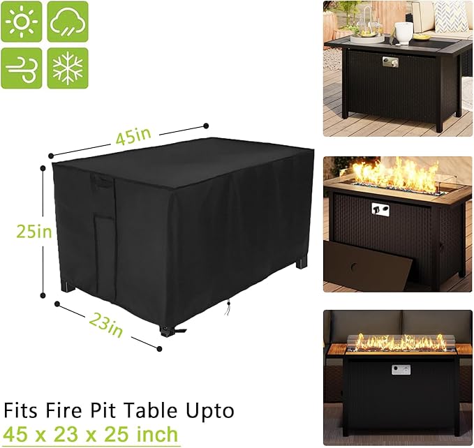 Fire Pit Cover Rectangular,45in Waterproof Firepit Covers Rectangular for Propane Fire Table,45"L x 23"W x 25"H,Black