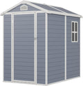 6x4FT Storage Shed Plastic Outdoor Storage Shed Waterproof Container House with Lockable Door and Transparent Window for Garden, Lawn, Backyard, Patio