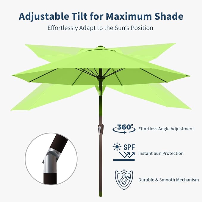 9FT Patio Umbrella Outdoor Table Umbrella w/Push Button Tilt and Crank, 8 Sturdy Ribs, UV Resistant Waterproof Market Umbrella for Pool, Deck, Backyard, Garden, Apple Green