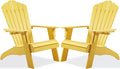 Psilvam Adirondack Chair, Oversized Poly Lumber Fire Pit Chair with Cup Holder, 350Lbs Support Patio Chairs for Garden, Weather Resistant Adirondack Chair Looks Like Real Wood (2, Yellow)