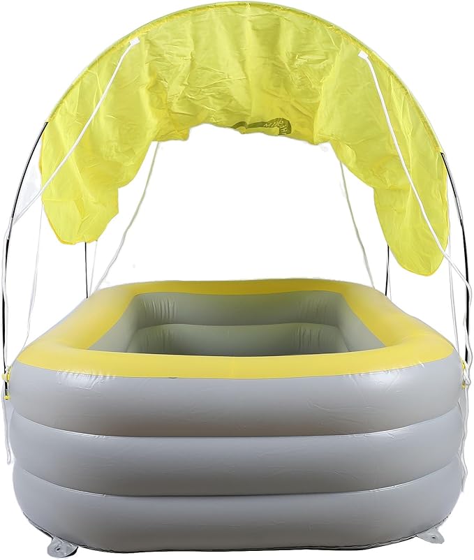 SUNGOOYUE Inflatable Pool Thickened Large Blow Up Swimming Pool with Canopy Slide for Kids Backyard, Child Friendly and Multifunctional Use (Yellow)