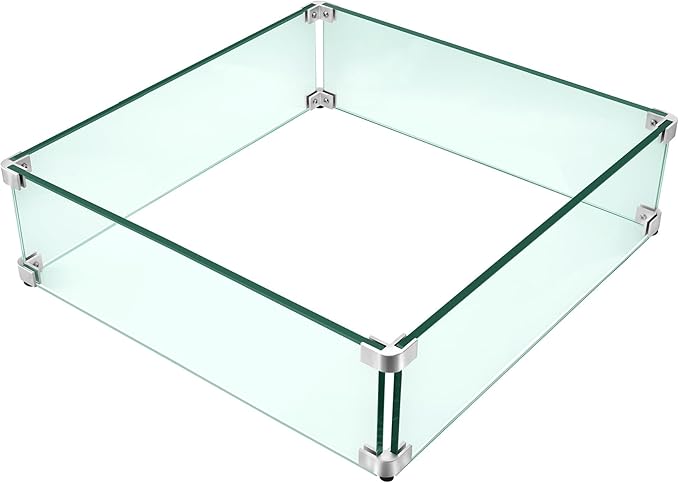 Fire Pit Wind Guard, 19.5" x 19.5" Square Tempered Glass Wind Shield for Firepit & Fire Table, Thick Glass and Easy Installation with Included Tools, Airflow Management for Stable Flame