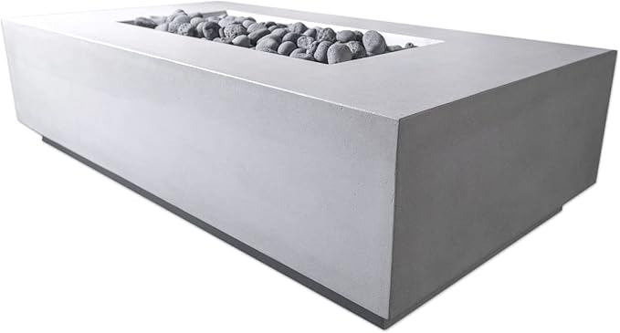 Vivid Heat - 60" Premium “Mesa 2" Concrete Fire Bowl - Heavy Cement Rectangle Natural Gas Fire Pit - Square Outdoor Fire Table with Key Valve GFRC (48” L x 32” W x 16” H) (Beige Tan)
