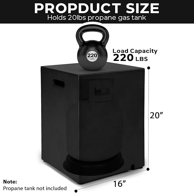 Propane Tank Cover Table Square, Outdoor Tank Covers Propane Storage Box 20 LB Modern Cover Tables with Side Handle, Concrete Hideaway Holder for Patio Backyard Deck (Black)