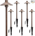 Gardencoin Solid Brass Low Voltage Pathway Lights (6.7'' Shade, 21.9'' Tall), 12V AC/DC Heavy Duty LED Landscape Path Lights Outdoor Wired, Antique Bronze Walkway Lights with Larger Stake, 6-Pack
