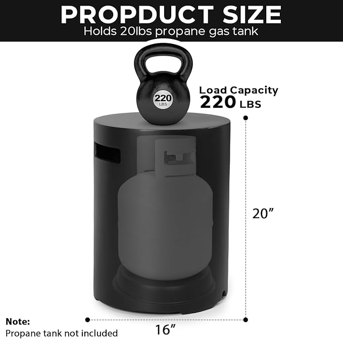 Propane Tank Cover Table Round, Outdoor Tank Covers Propane Storage Box 20 LB Modern Cover Tables with Side Handle, Concrete Hideaway Holder for Patio Backyard Deck (Black)