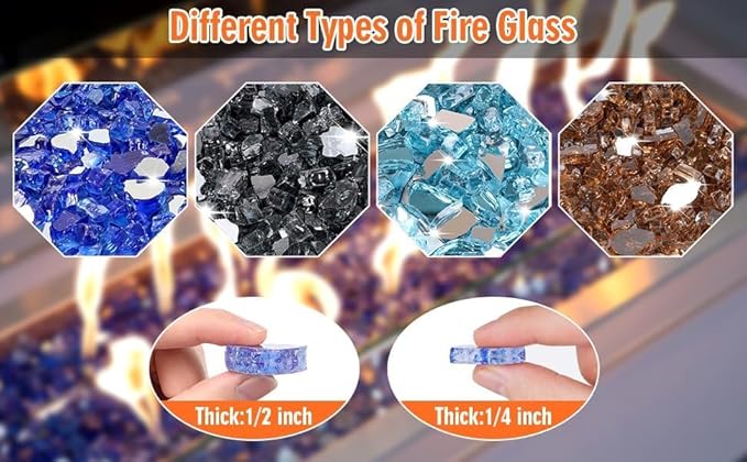Mesida 1/4 Inch Reflective Fire Glass for Propane Fire Pit – 10 lb Tempered Glass Rocks for Gas Fireplace, Fire Bowl & Patio Landscape Decoration,Pacific Blue
