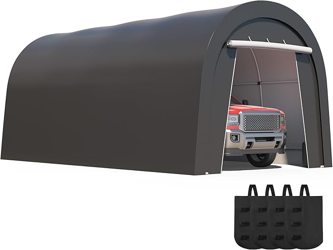Kiss the Water Domed Carport with 4 Cloth Bags, Portable Garage with 2 Roll-up Doors, Heavy Duty Car Canopy Party Tent, All-Season Storage Shelter Shed for Cars, Truck, or Garden Tools, 10' x 20'