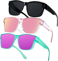 ANDWOOD Fit Over Glasses Polarized Sunglasses for Women Men Oversized Square Shades UV400 Protection