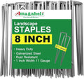 AMAGABELI GARDEN & HOME 200 Pack Galvanized Landscape Staples 8 Inch 11 Gauge Garden Staples Garden Stakes Plant Cover Stakes U-Shaped Landscape Stakes Landscape Pins for Weed Barrier Fabric