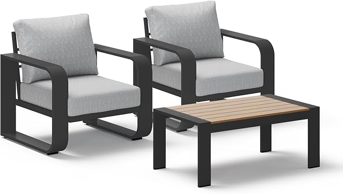 Oasbira Aluminum Outdoor Sofa Bistro Set, Oversized Patio Conversation Sets Widened Armrest & Ultra-Thick Cushions, Deep Seating Patio Furniture Set for Backyard, Porch, Gray