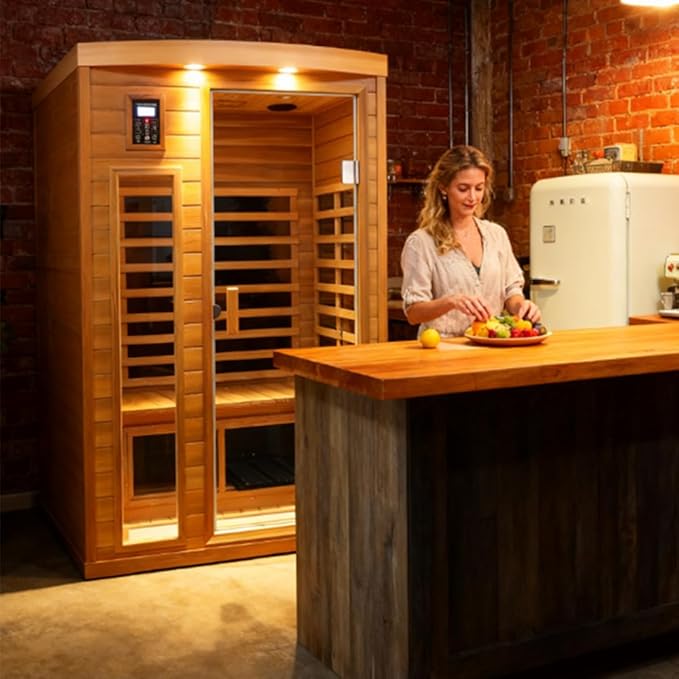2 Person Low EMF Infrared Sauna for Home, Red Cedar Wood Far Infrared Saunas, 1750watt Indoor Personal Sauna Room with Door Heating Panels, Glass Door, Blue-tooth, Dual Control, Outdoor Lamps