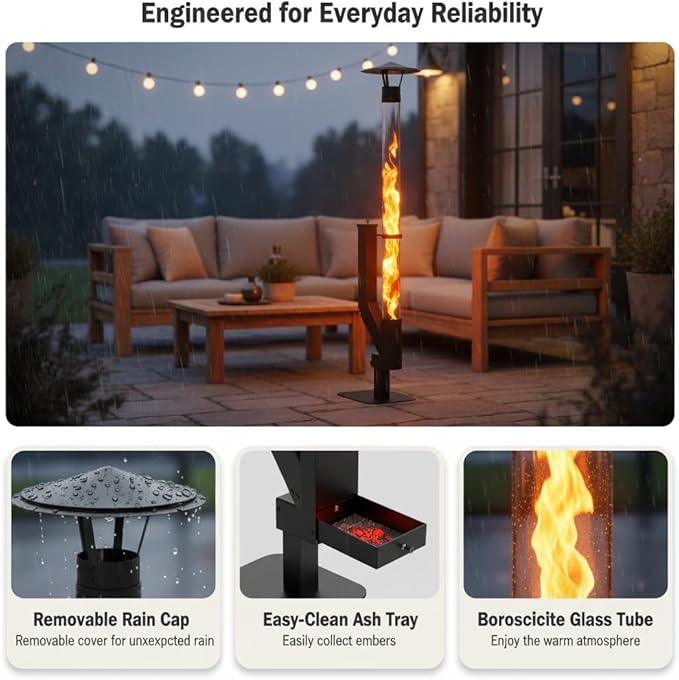 yoyomax Wood Pellet Patio Heater,Outdoor Pellet Heater,Portable Wood Pellet Fire Pit with Ash Tray Patio Rocket Stove for Backyard Camping Garden Balcony