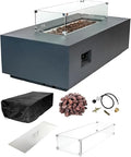 AMS Creations | Chelsea 55 inch Rectangular Wavy Dark Gray Concrete GFRC Natural Gas Fire Table Pit