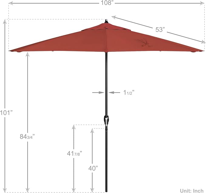 California Umbrella 9' Rd Aluminum Patio Umbrella, Crank Lift, Auto Tilt, Black Finish, Sunbrella Jockey Red