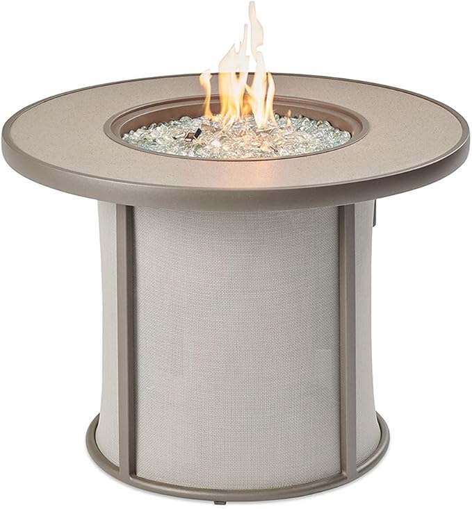 Outdoor GreatRoom Co Propane Fire Pit Table - Stonefire Gas Fire Pits for Outside Patio - 31" Round Composite Firepit Fire Table, Matching Tabletop Cover, Aluminum Frame Mesh Base, 55,000 BTU - Grey