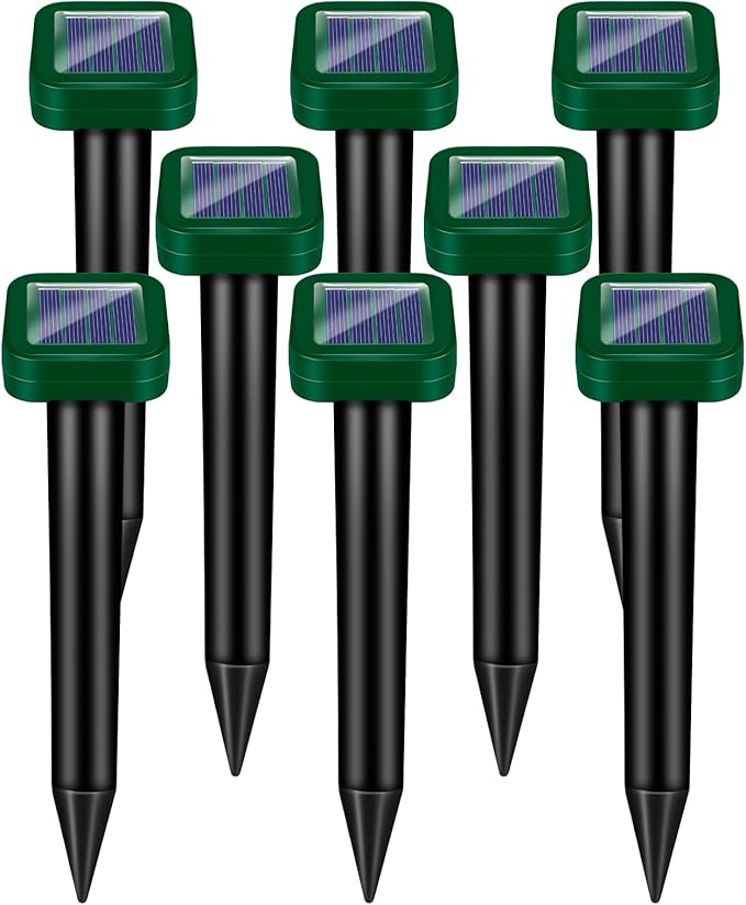 8 Pack Mole Repellent Solar Powered, Rodent Repellent Outdoor Ultrasonic, Waterproof Pest Deterrent for Yard, Lawn, Garden - Drives Away Rodent, Voles, Skunk, Groundhogs, Snake, Chipmunks, Raccoons