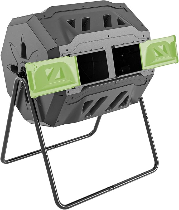 Garden Compost Bin from BPA Free Material, Dual Rotating Outdoor Composting Tumblers (43 Gallon,Green)