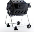 FCMP Outdoor IM4000-WK 37 Gallon Plastic Dual Chamber Tumbling Composter Outdoor Elevated Rotating Garden Compost Bin with Wheels, Black/Black