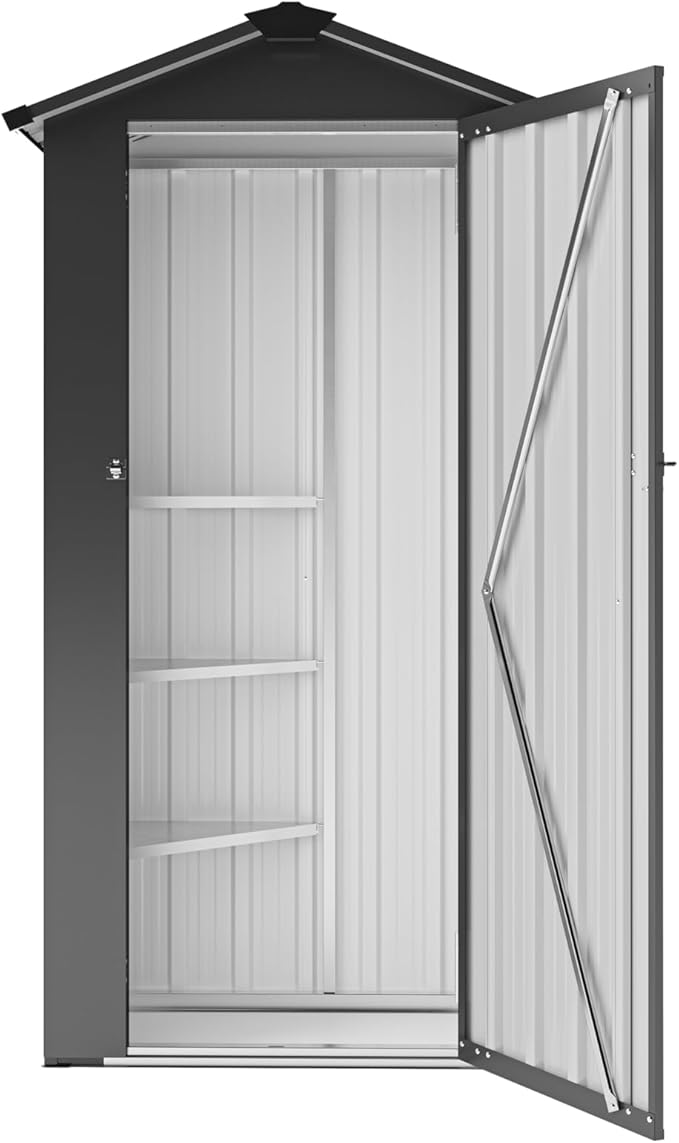 2.5x1.4 FT Outdoor Storage Shed, Tool Shed with Waterproof Roof and Lockable Door,Metal Shed with Adjustable Open Shelves for Backyard Garden Patio Lawn,Black