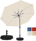 Sundale Outdoor Olefin 5-Year-Non-Fading Solar 88 LED 10FT Solar Patio Umbrella with Sand Bag Base, Outdoor Umbrella with Tilt and Crank, Beige