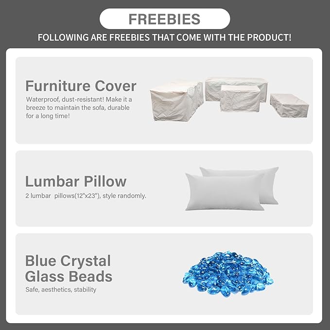 Patio Furniture Set 45 In Outdoor Fire Pits 6 Pieces Outdoor Patio Furniture 60000 BTU Outdoor Propane Fire Pit Table Patio Sofa Outdoor Chairs Anti-slip Cushions Waterproof Covers, Light Grey