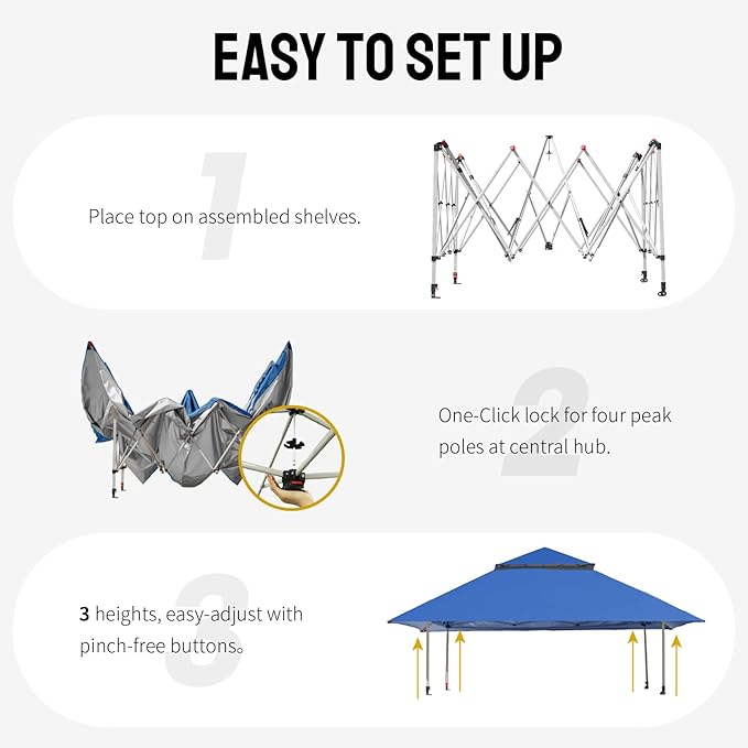 CROWN SHADES 13x13 Pop Up Gazebo, Canopy Tent, Gazebos on Clearance - Outdoor Gazebo for Backyard & Patio Furniture - Carpa Pop Up Tent with Wheeled STO-N-Go Cover Bag (Blue)