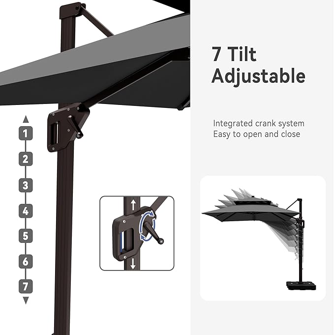 9' X 12' Cantilever Patio Umbrella Double Top Rectangular Outdoor Large Offset Umbrellas with 7 Tilts Adjustable 360°Rotation for Deck Pool Garden Backyard, Grey