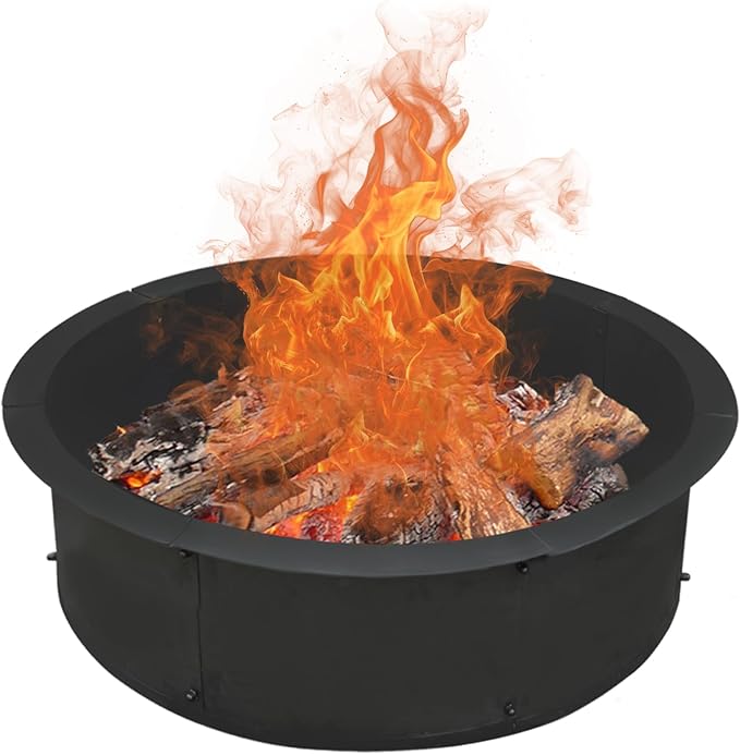 SoulMate Outdoor 40-Inch Outer/36-Inch Inner Fire Pit Ring,Duty Solid Metal Steel Round Firepit Rim Insert for DIY Fire Pits, Outdoor Above or In-Ground, Camping Garden Patio Backyard.