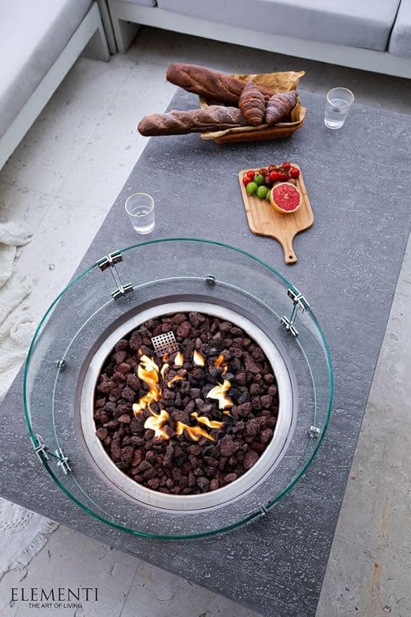 Elementi | Bundle Metropolis Gas Fire Pit Cast Concrete 56" Rectangular Fire Table, Outdoor Fire Pit Electronic Ignition | Canvas Cover, Lava Rock Included | Light Gray (Propane Gas)