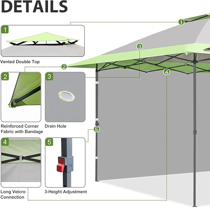 EAGLE PEAK 13x13 Pop up Canopy Tent w/One Wall, Instant Canopy Easy Set up Folding Shelter w/One Privacy Curtain, 169 Square Feet Sun Shade, Gray
