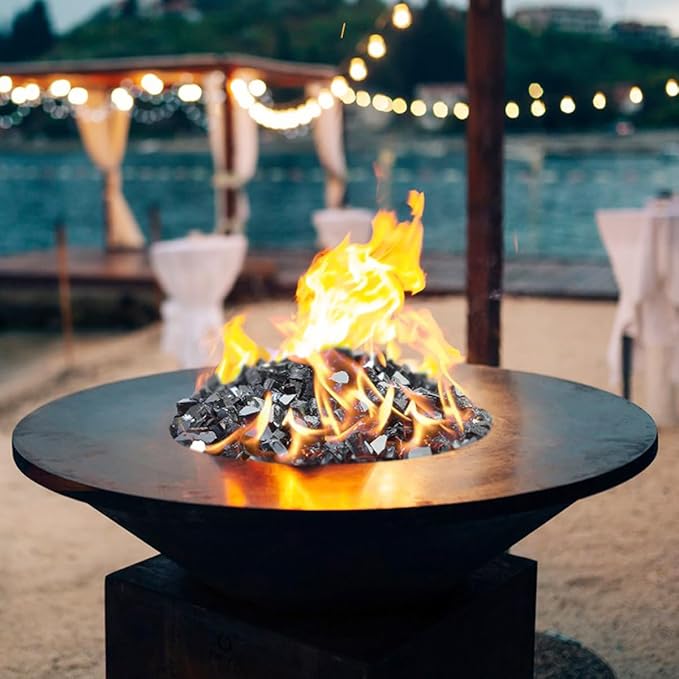 Fire Glass for Propane Fire Pit, 1/4 Inch High Reflective Fireplace Glass Rocks for Fire Pit Table, 20 lbs Fire Pit Glass Rocks for Outdoor Fire Table and Landscaping, Black Reflective