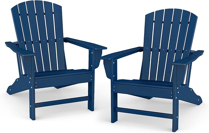 BRIOPAWS Adirondack-Chairs-Set of 2 | Fire Pit Chair | Oversized | HDPE Plastic | Weather Resistant | for Deck Outdoor Poolside Campfire | Blue