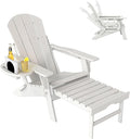 Adjustable Adirondack Chair with Retractable Ottoman, HDPE Folding Adirondack Chair with Cup Holder, All Weather Fire Pit Chair for Outdoor
