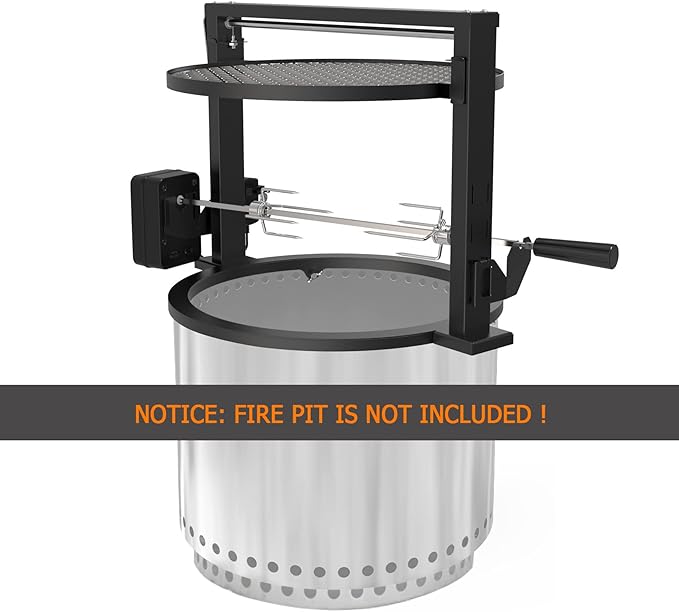 only fire Santa-Maria Style Rotisserie Rotating System for Solo Stove Bonfire 19.5" Smokeless Fire Pit - Global Patent