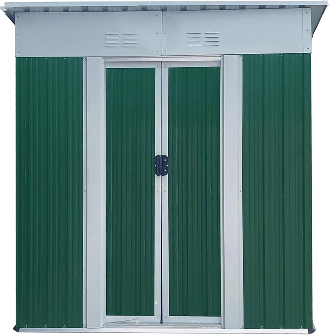 5X3 Feet Small Mini Outdoor Storage Sheds Pent Roof Green with Aluminum Alloy Frame and Sliding Door, for Backyard, Patio, Poolside
