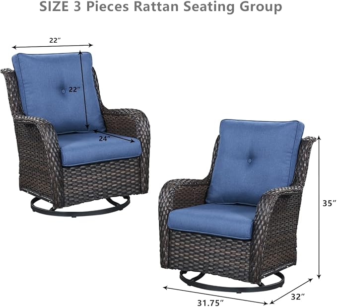 HUMMUH Outdoor Patio Furniture with Fire Pit Table Outdoor Conversation Set PE Wicker Patio Couch Swivel Glider Chairs for Balcony Garden,Lawn,Deck