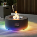 30" Round Propane Fire Pit Table - 50K BTU with Lid, Rocks Tank Storage and Cover - Round Gas Fire Pits for Outside Patio - Outdoor Table with Firepit (Gray/RGB Light, 30" Round)