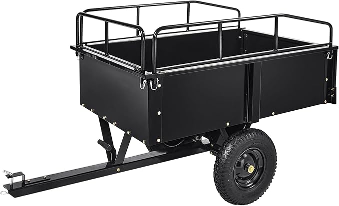 750LB Steel Dump Cart with All-Terrain Tires & Foot-Pedal Dumping, Heavy Duty Utility Trailer for Yard, Garden, and Construction Use, Compatible with ATV and Tractor