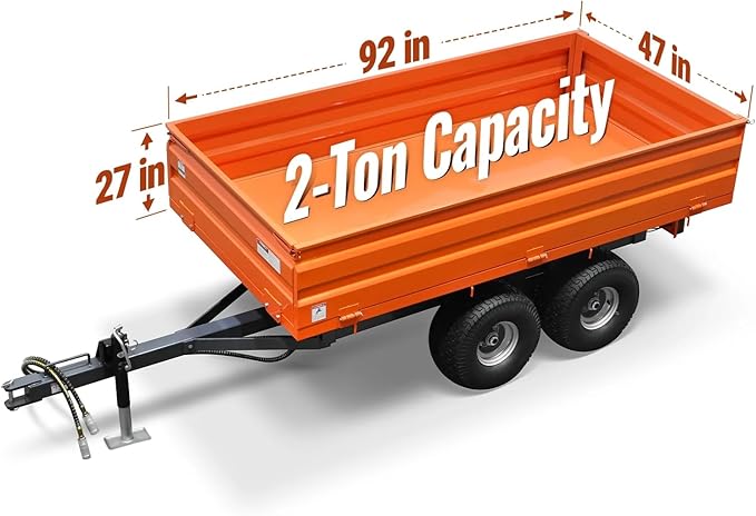 2-Ton Capacity Hydraulic Dumping Heavy-Duty Dump Dumper Cart Agricultural Farm Trailer Cart Mechanical Trailer with Tail Light, Model DT4X8