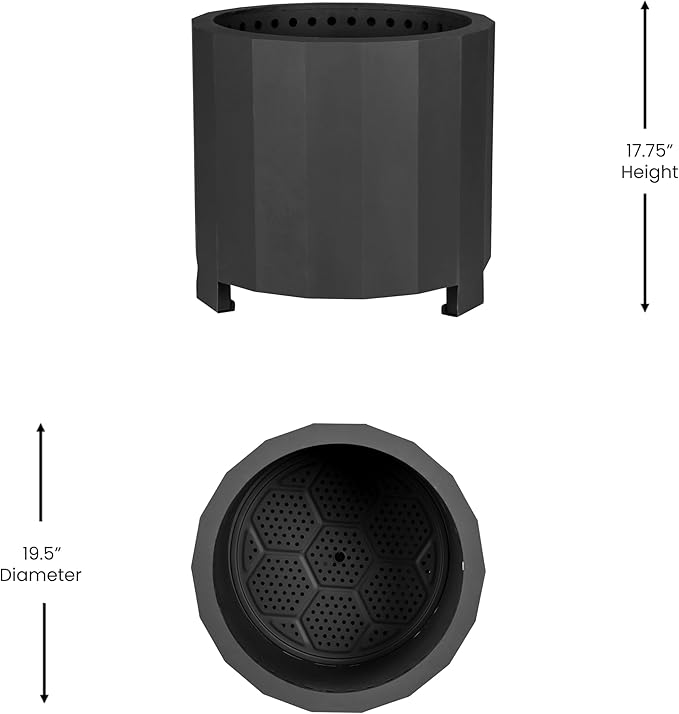Flash Furniture Titus Commercial Grade Wood Burning Smokeless Outdoor Firepit - Black Finish - 19.5 inches - Portable - Waterproof Cover