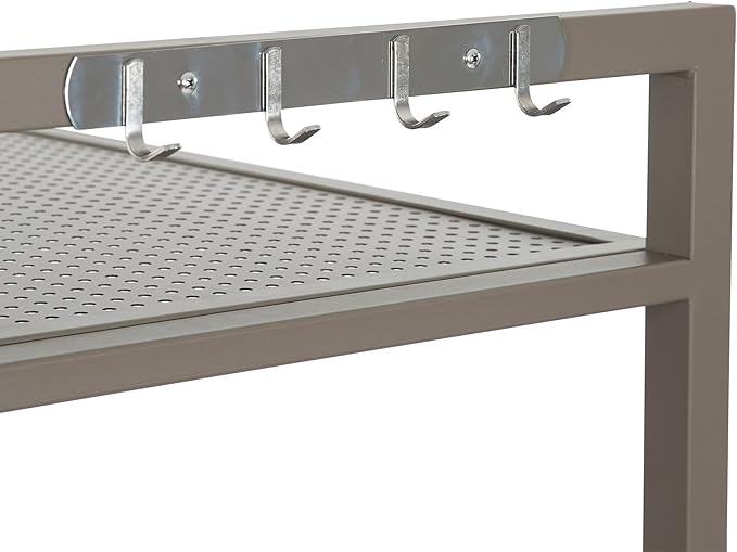 Ulax furniture Harrisburg Pool Float Storage Organizer, Steel Pool Float Holder with Basket Shelf, Towel Bars & Hooks
