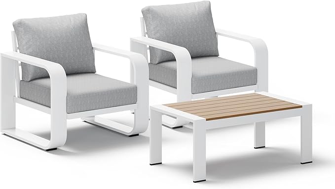 Oasbira Aluminum Outdoor Sofa Bistro Set, Oversized Patio Conversation Sets Widened Armrest & Ultra-Thick Cushions, Deep Seating Patio Furniture Set for Backyard, Porch, White