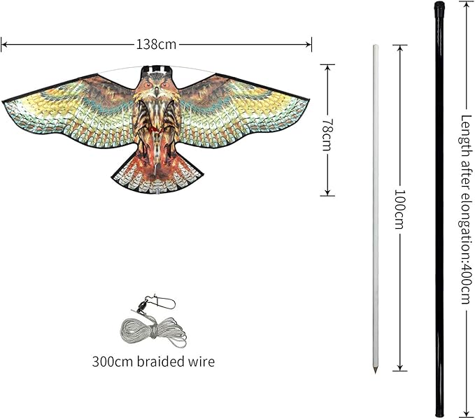 Bird Hawk Flying Kite with Pole Crop Protector Bird Scare Flying Kite with 4m Pole Has The Effect of Scaring Birds